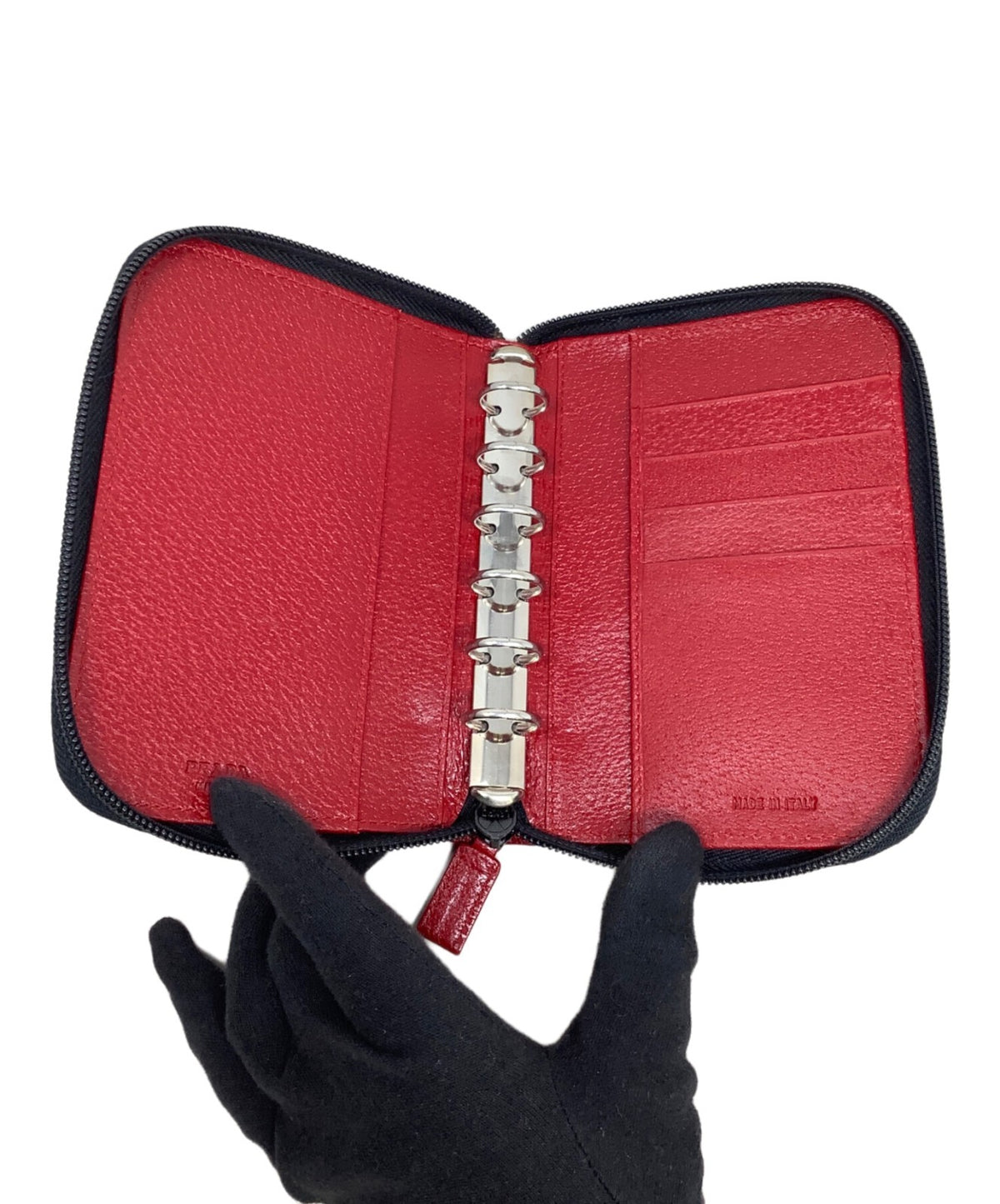 PRADA Vitello Daino Notebook Cover Organizer Red Leather Zip Around Case