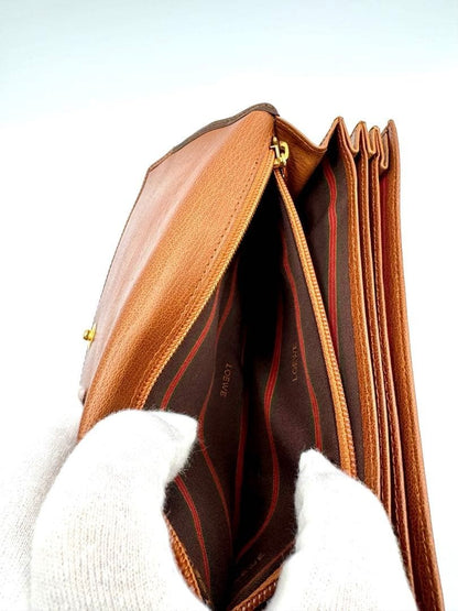 Excellent LOEWE Velázquez Brown Leather Wock Flap Long Wallet Authentic