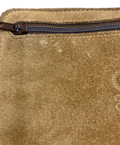 LOEWE Anagram Embossed Suede Pouch Brown Zip Case Spain 7.1x4.5in Authentic