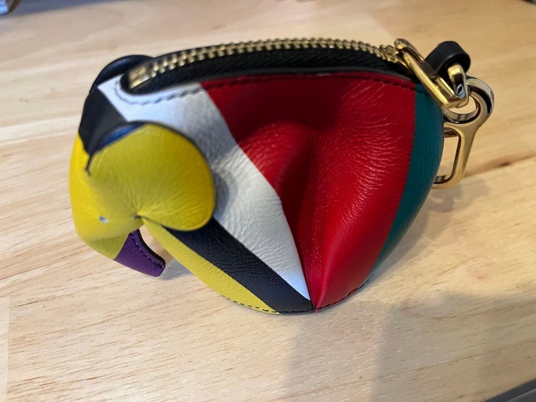 Auth LOEWE Leather Elephant Bag Charm Keyring Mini Pouch Coin Case Multicolor
