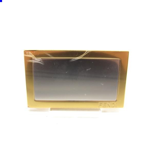 FENDI 7AS049 Zucca Logo Compact Mirror Gold Tone Plastic Accessory Vintage