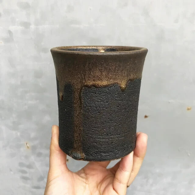 Kamiyama Zundo Pot Shigarakiyaki Φ3.5”x 3.7" Agave caudex Cactus Japanese Bonsai
