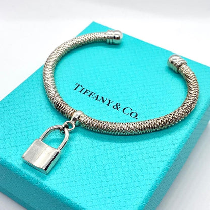 Tiffany Co Somerset Mesh Bangle Bracelet Padlock Sterling Silver 925 Used No Box