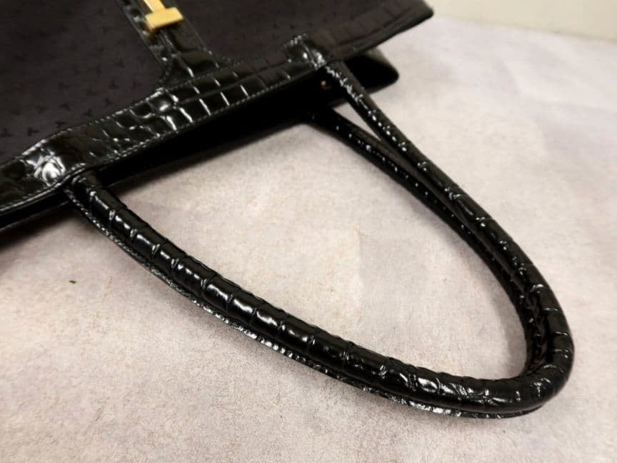 Tiffany & Co Canvas Crocodile embossed Black Leather Tote Bag Gold Hearware
