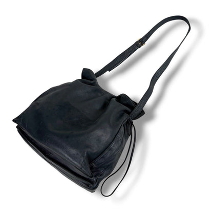 Loewe Auth Flamenco Anagram Logo Nappa Leather Drawstring Shoulder Bag Black
