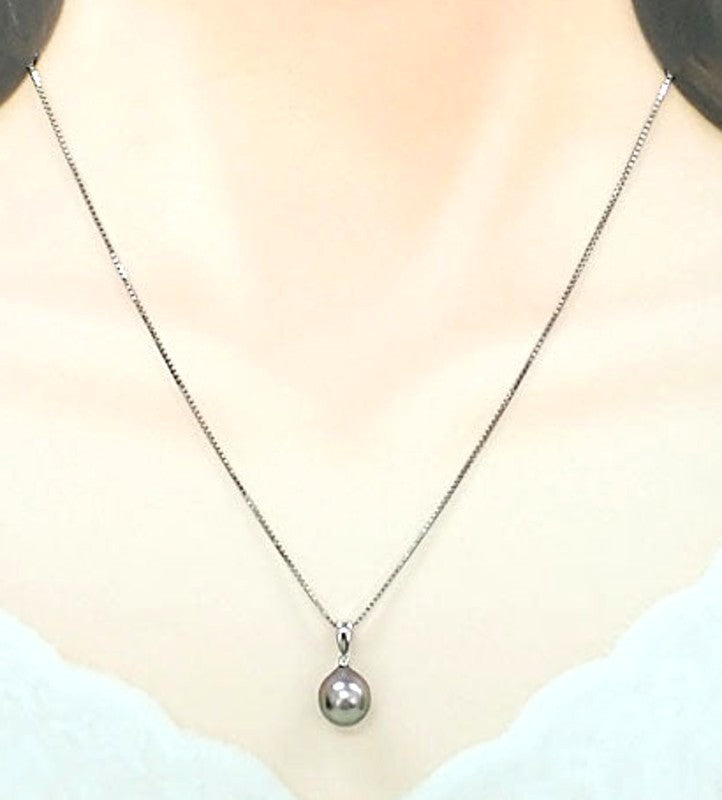 TASAKI Black Tahitian South Sea Pearl Pendant Top K14 White Gold Drop Authentic