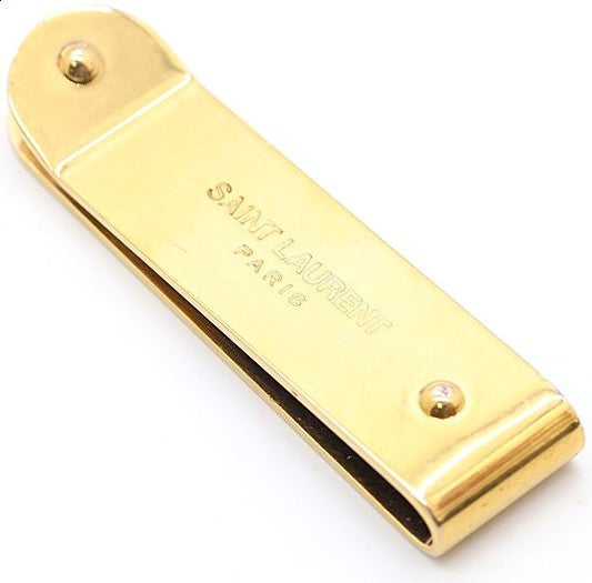 Saint Laurent Paris Money Clip Gold Tone Brass Men Women Authentic Unisex Used