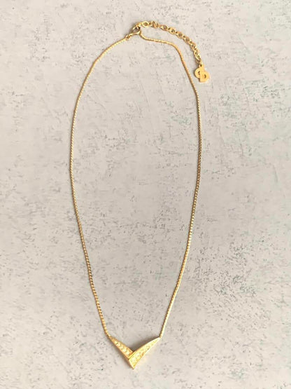 Christian Dior Gold Plated Rhinestone Charm Pendant Necklace Length 14"- 18"