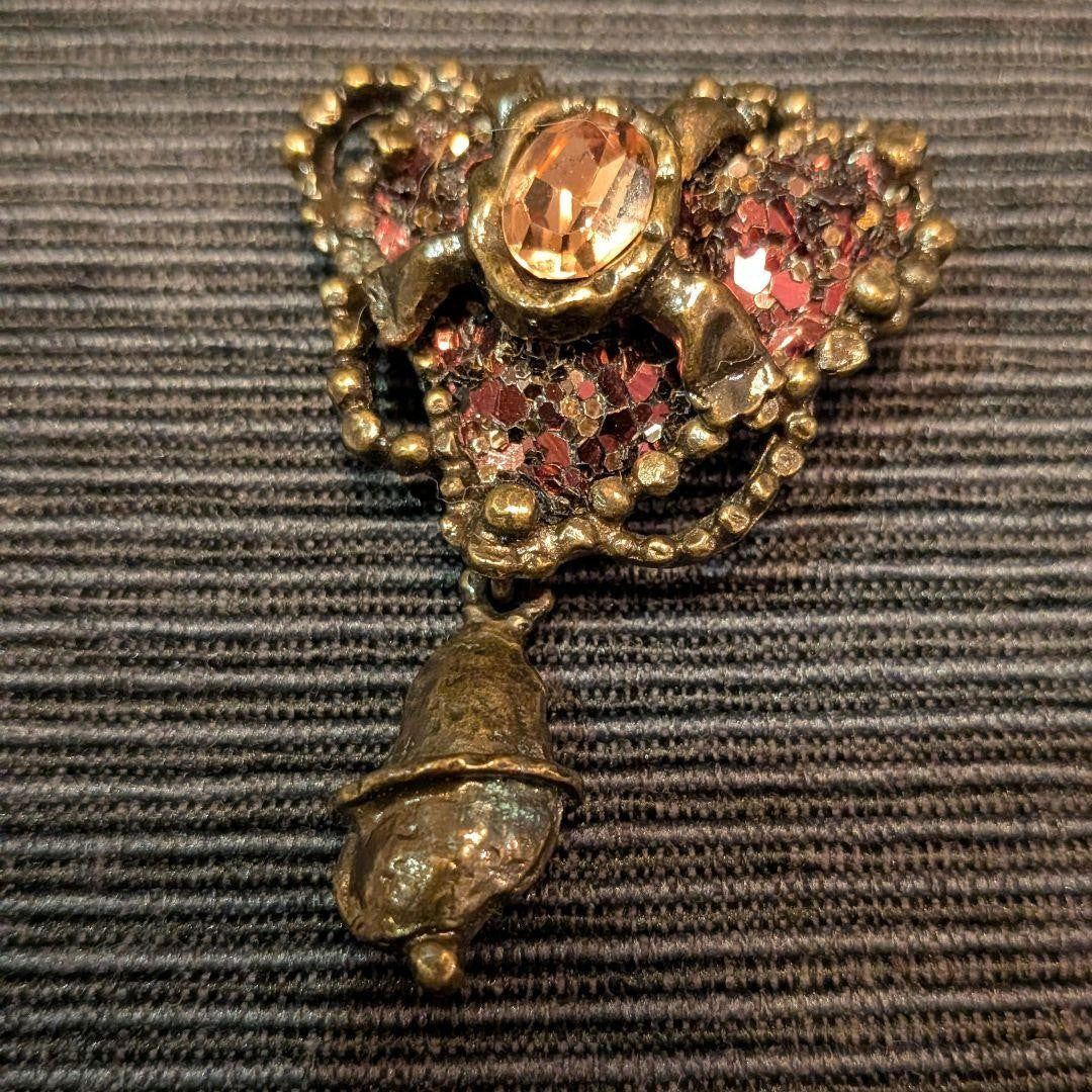 Christian Lacroix Vintage Brooch 5.5x4cm 2.2x1.6" 26g Used Heart Pink Gold