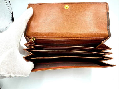 Excellent LOEWE Velázquez Brown Leather Wock Flap Long Wallet Authentic