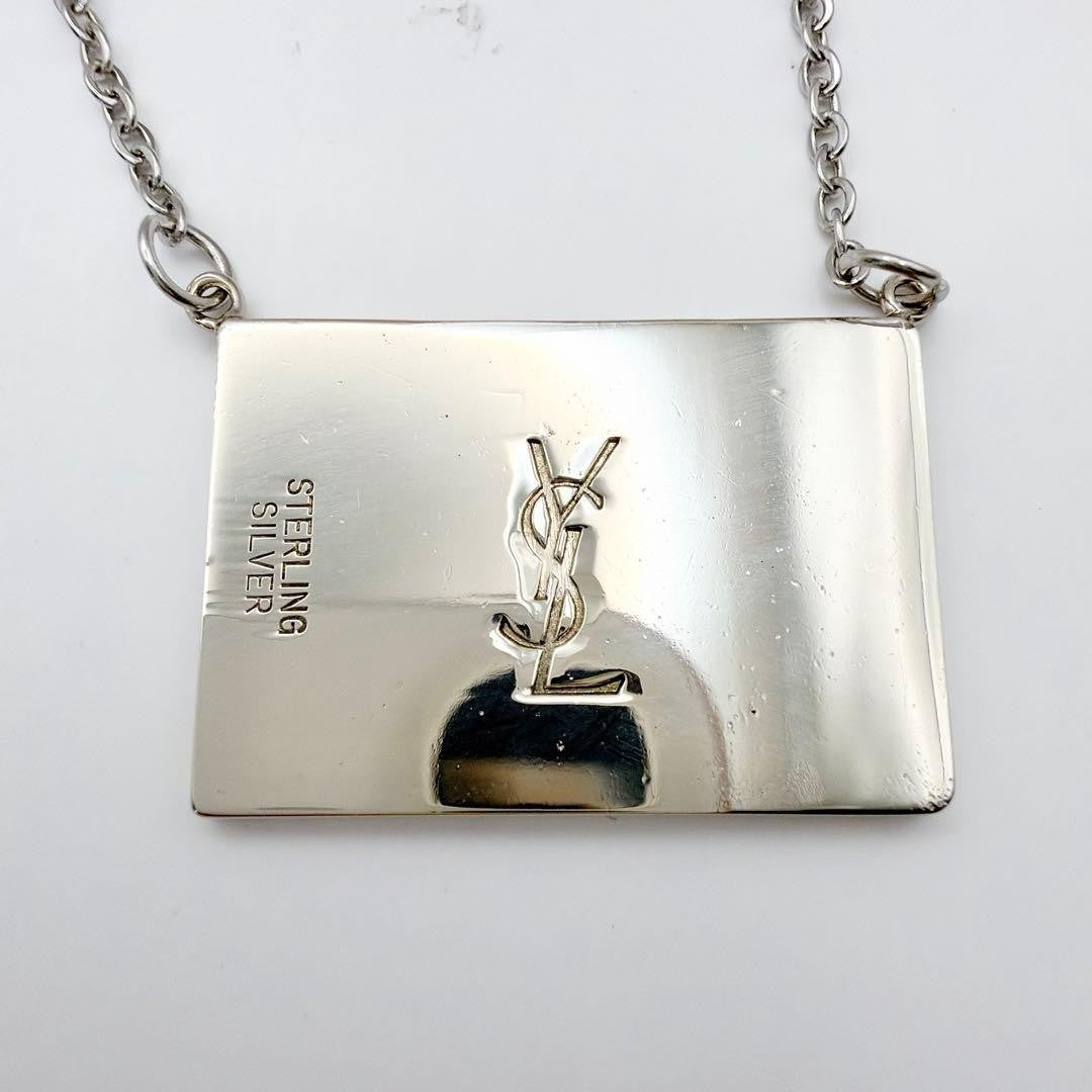 Yves Saint Laurent Sterling Silver 925 Square Logo Necklace L 53cm 20in Vintage