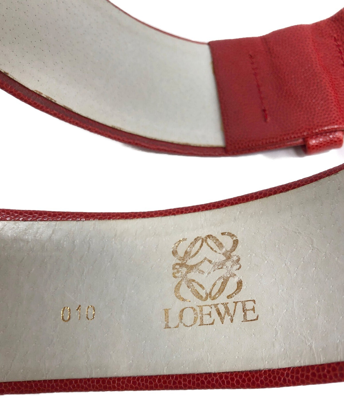 LOEWE Embossed Leather Belt Red Gold Buckle Wide Waist Spain Vintage