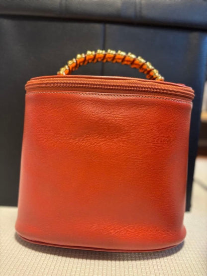 Authentic LOEWE Velazquez Vanity Makeup Pouch Orange Leather Vintage Limited
