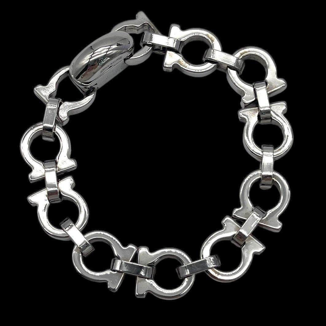 Salvatore Ferragamo Silver Tone Metal Gancini Chain Bracelet L 18.5cm 7.3in