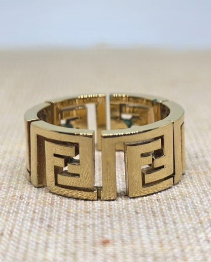 FENDI×VERSACE FENDACE Gold Tone Ring Size 9.5 Extremely Rare Discontinued Item