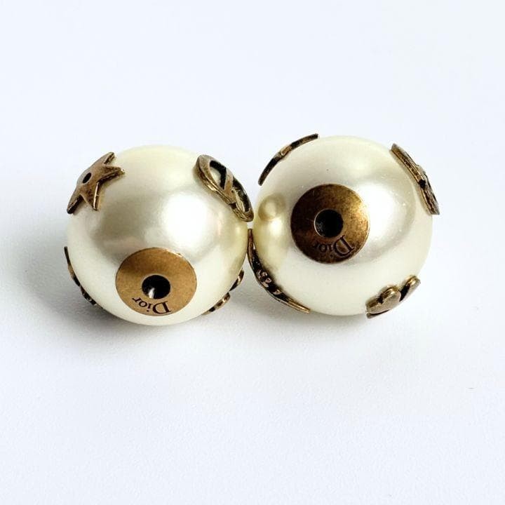 Dior Faux Pearl Crystal Tribal Earrings Designer Womens Jewelry Accessory