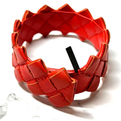 Bottega Veneta Auth Intrecciato Woven Leather Bracelet Red 20.5 cm 8.1" Used
