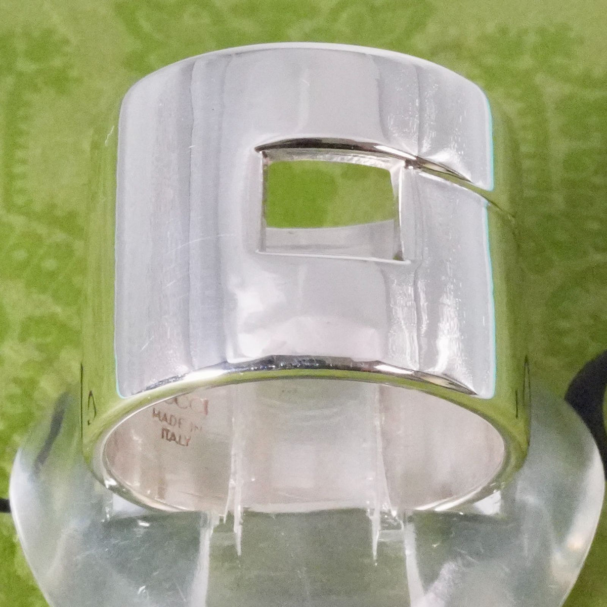 Excellent Gucci Silver 925 Cut Out Modernist Wide Band Ring Size 54.5 US 7