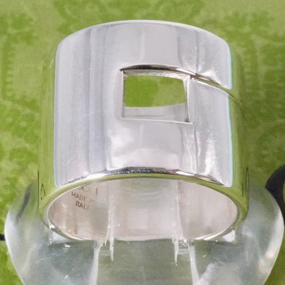 Excellent Gucci Silver 925 Cut Out Modernist Wide Band Ring Size 54.5 US 7