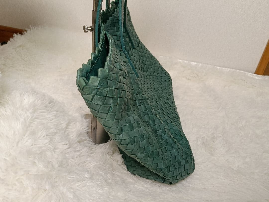 Dragon Tomorrowland Auth Woven Leather Tote Bag Green 33x25x12 cm 13.0x9.8x4.7"