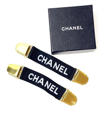 Chanel Auth Vtg Arm Band Mini Suspender Black White Gold GP Rubber 15cm 5.9"