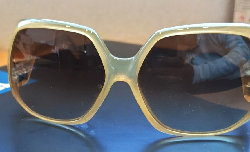 SPY Optic Corniche Sunglasses Square Clear Cream Gold Frame Gray Lens VTG Y2K