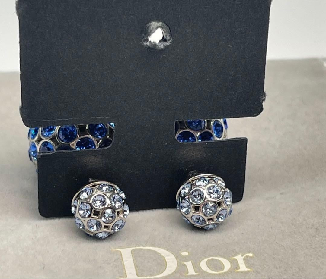 Rare Christian Dior Tribales Blue Silver Rhinestone Earrings Excellent Condition