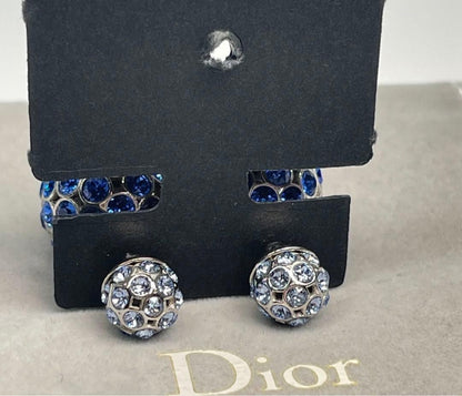 Rare Christian Dior Tribales Blue Silver Rhinestone Earrings Excellent Condition