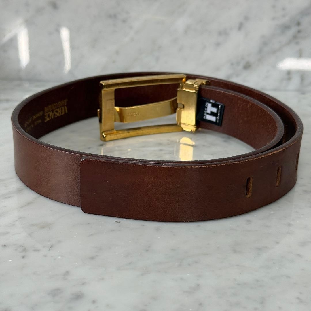 Versace VJC Brown Leather Belt Gold Buckle L 86.5cm 34in 30/75 Women