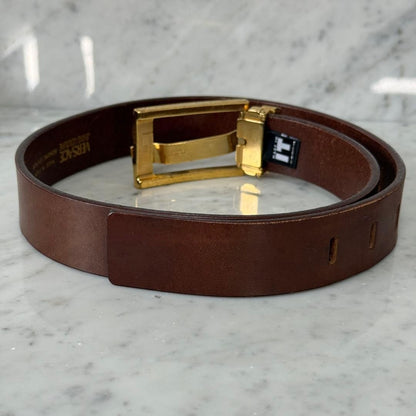 Versace VJC Brown Leather Belt Gold Buckle L 86.5cm 34in 30/75 Women