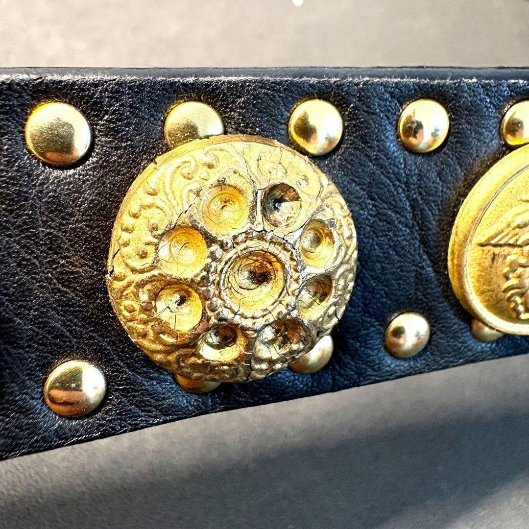 Versace Medusa Studded Black Leather Gold Hardware Belt Men L 80cm Vintage
