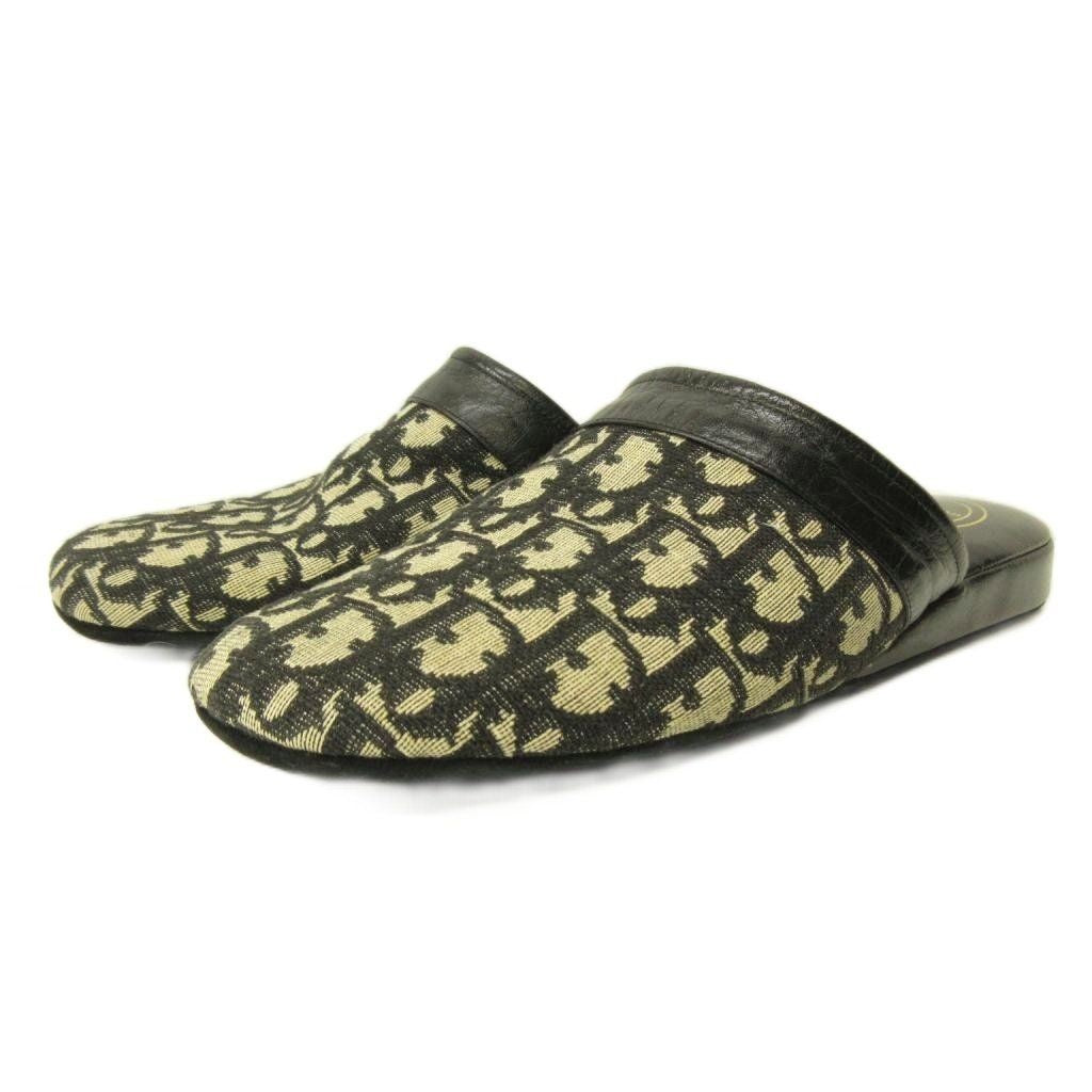 Christian Dior Trotter Beige Canvas Leather Sandals Slippers Room Shoes Size 41