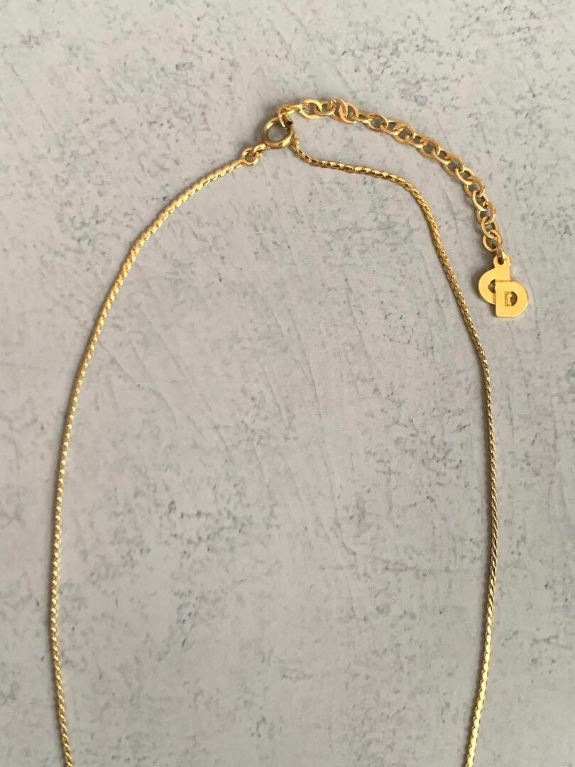 Christian Dior Gold Plated Rhinestone Charm Pendant Necklace Length 14"- 18"