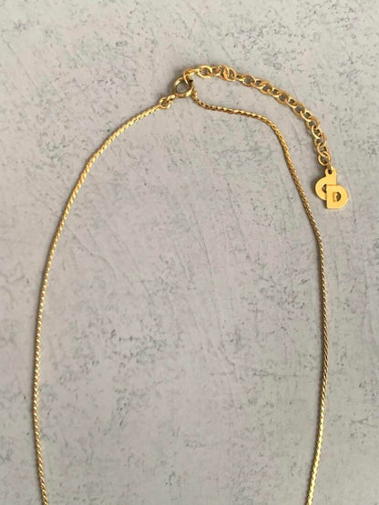 Christian Dior Gold Plated Rhinestone Charm Pendant Necklace Length 14"- 18"