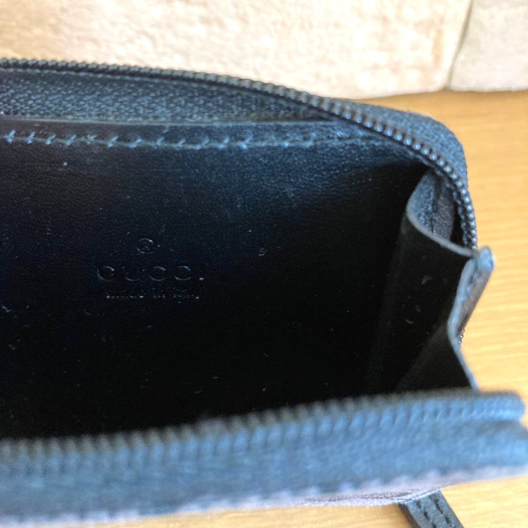 GUCCI GG Canvas Zip Around Coin Case Purse Wallet Black Compact Authentic Used