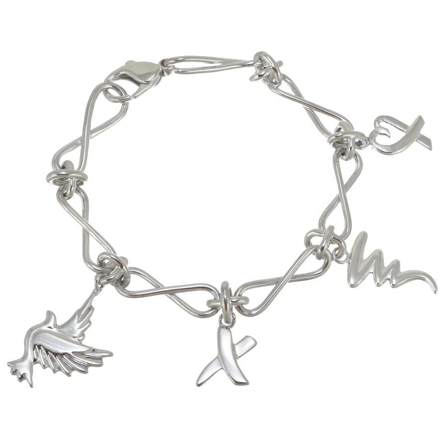 Tiffany & Co Silver 925 Paloma Picasso Loving Heart Graffiti 4 Charm Bracelet