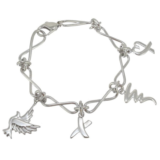 Tiffany & Co Silver 925 Paloma Picasso Loving Heart Graffiti 4 Charm Bracelet