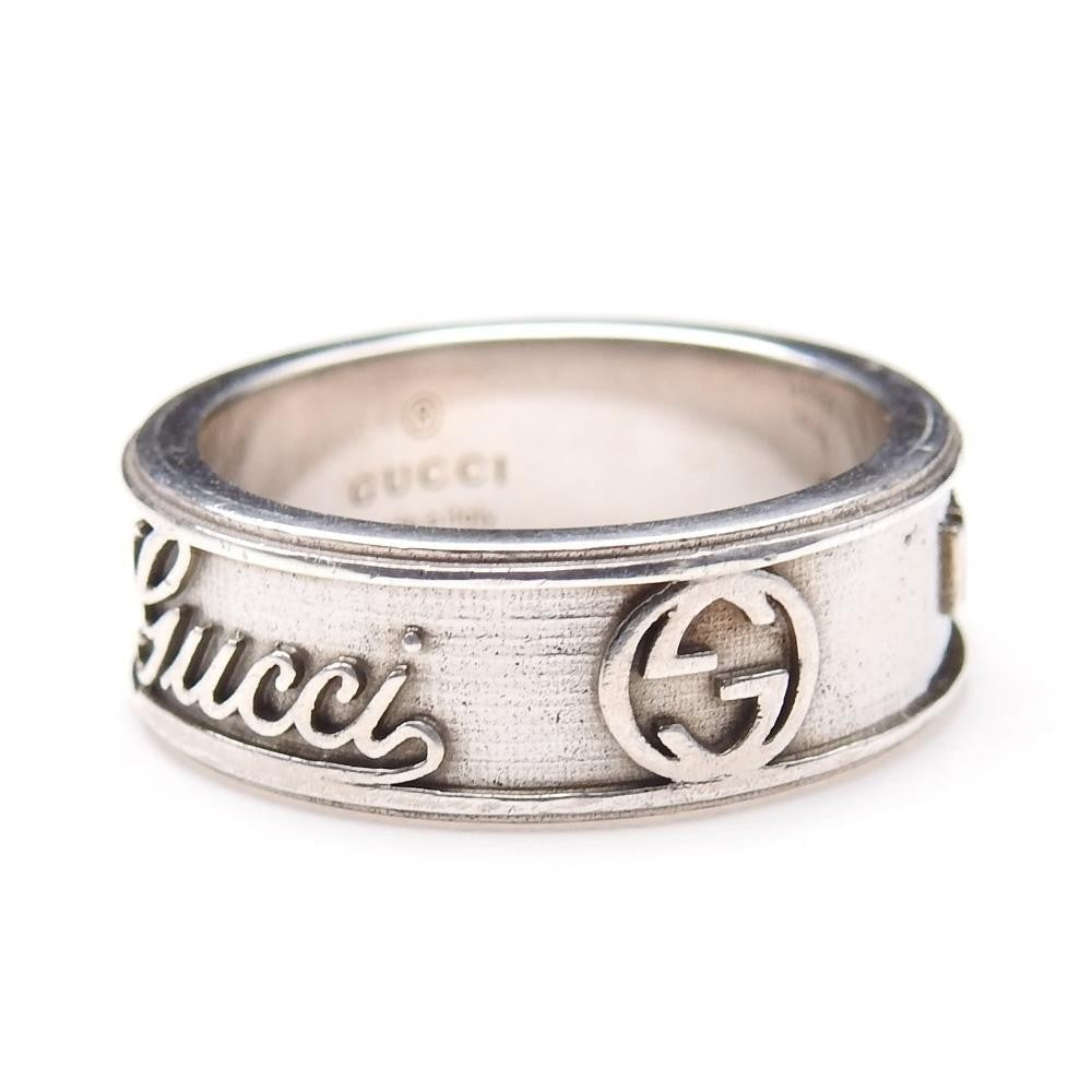 Vintage GUCCI Logo Ring Sterling Silver 925 Size 55 US 7 With Box Used Japan