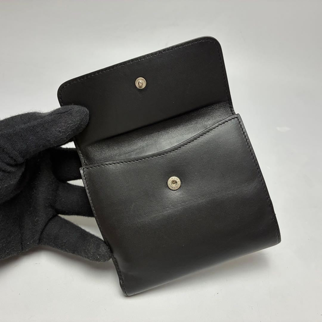 Gucci G Logo Compact Bifold Black Leather Wallet Card Slots Used