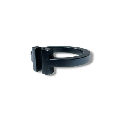 Tiffany & Co Black-coated Stainless Steel T Square Ring Size 49 US 4.75-5
