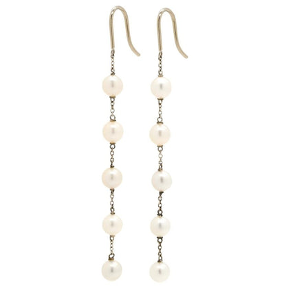 Tiffany & Co Silver 925 Pearl Hook Drop Earrings White 5 Strand Dangle L 6.8cm