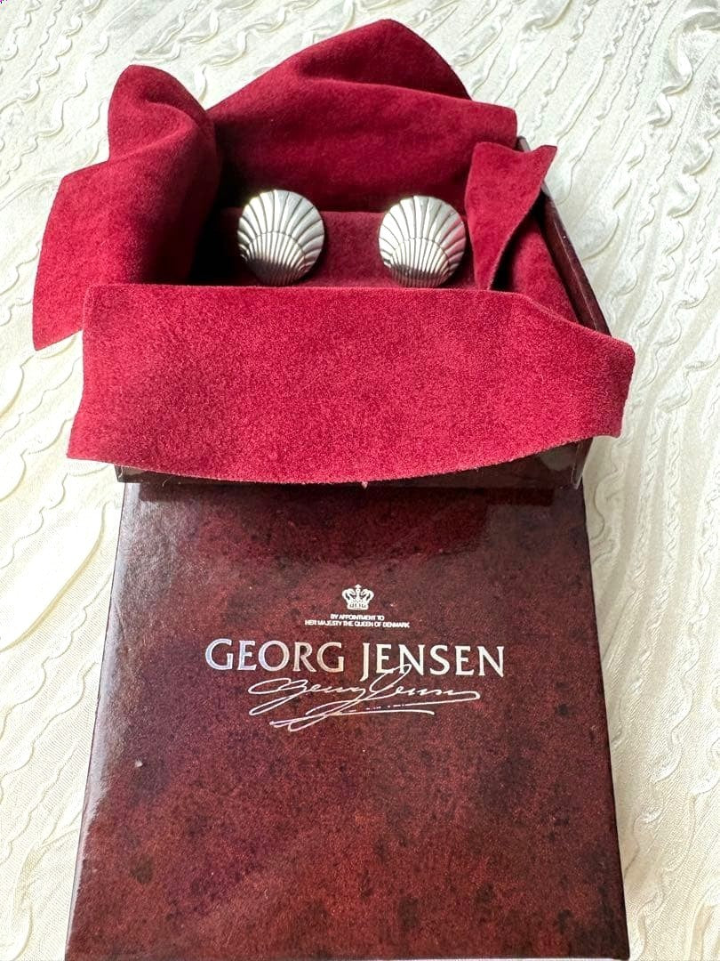 Georg Jensen Shell Cufflinks Sterling Silver 925S Denmark Mens Box Vintage