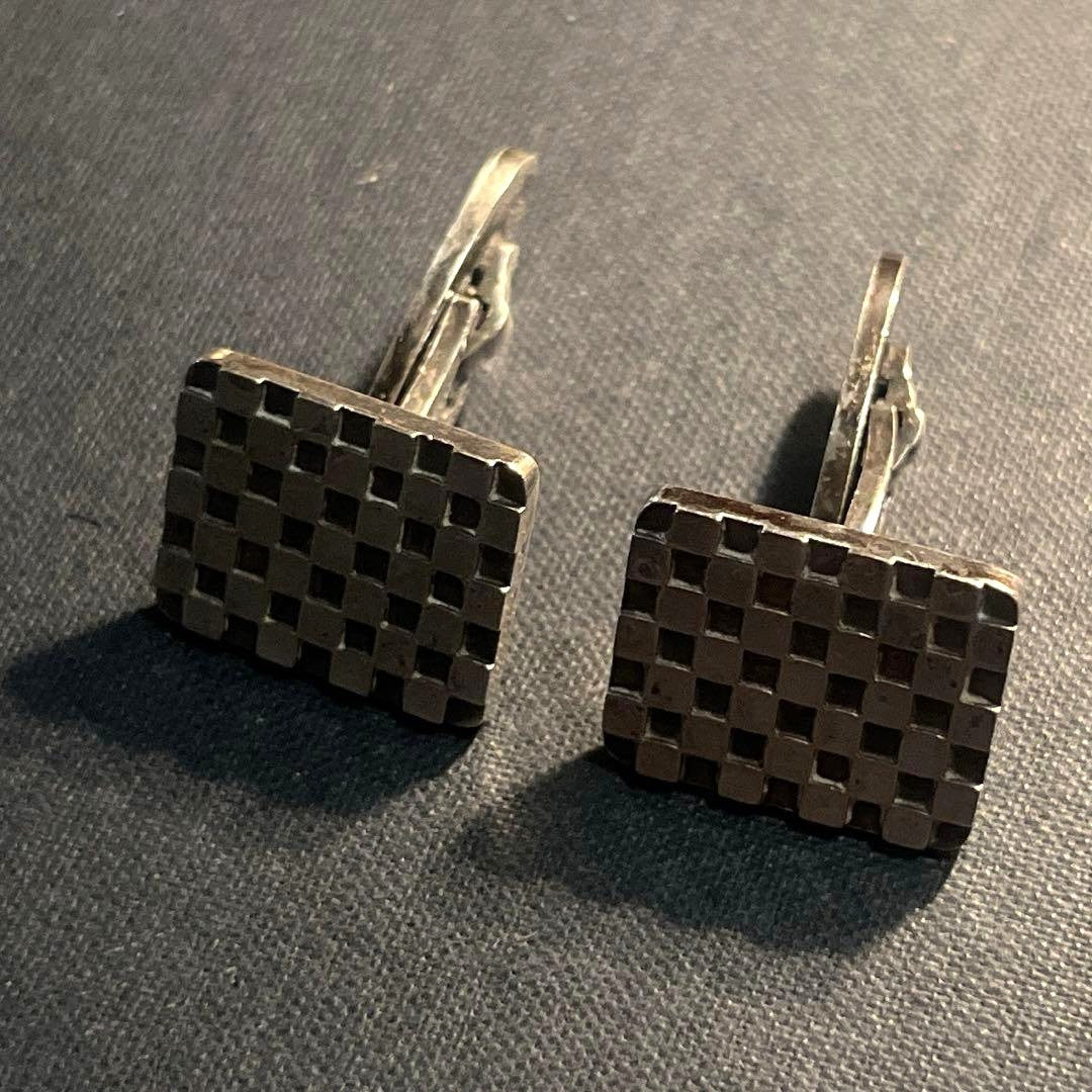 GEORG JENSEN Sterling Silver Cufflinks 925S Denmark Checkered Pattern Vintage