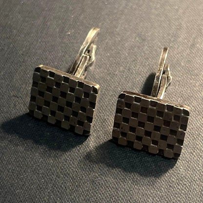 GEORG JENSEN Sterling Silver Cufflinks 925S Denmark Checkered Pattern Vintage