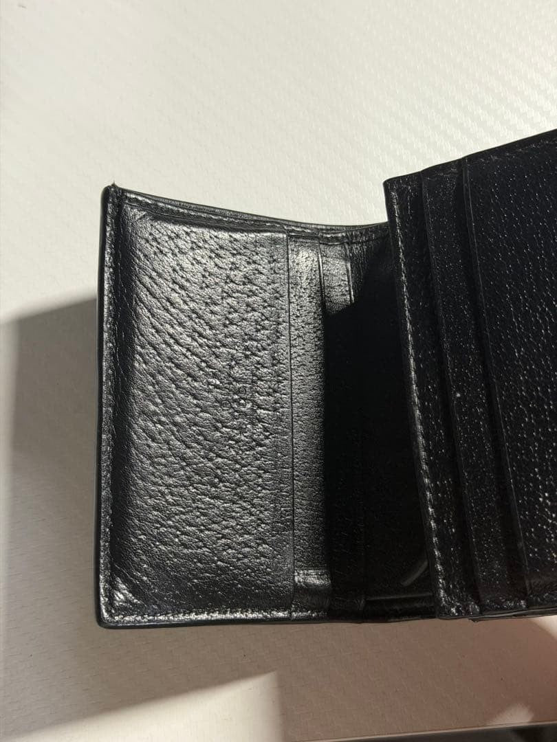 Gucci Auth 645536 GG Denim Horsebit Bifold Wallet Blue Black Leather Gold Used