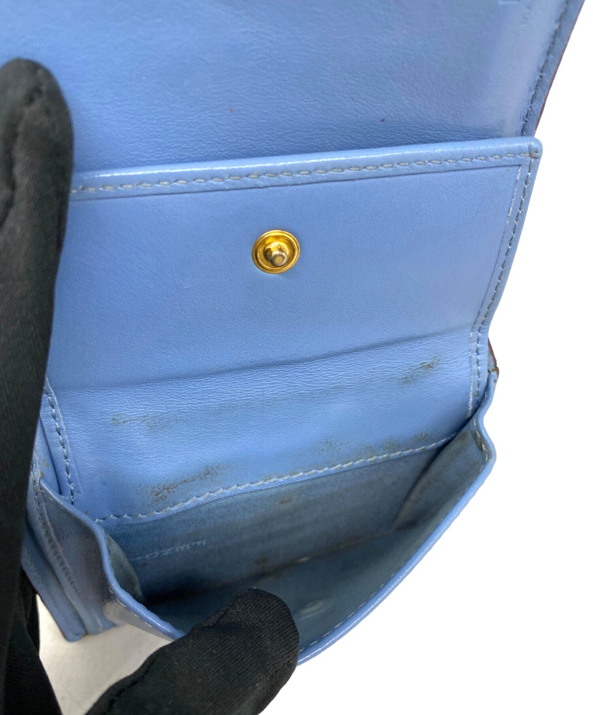 FENDI Bifold Wallet 8M0307 Blue Leather Gold Hardware O-Ring Coin Pouch Used