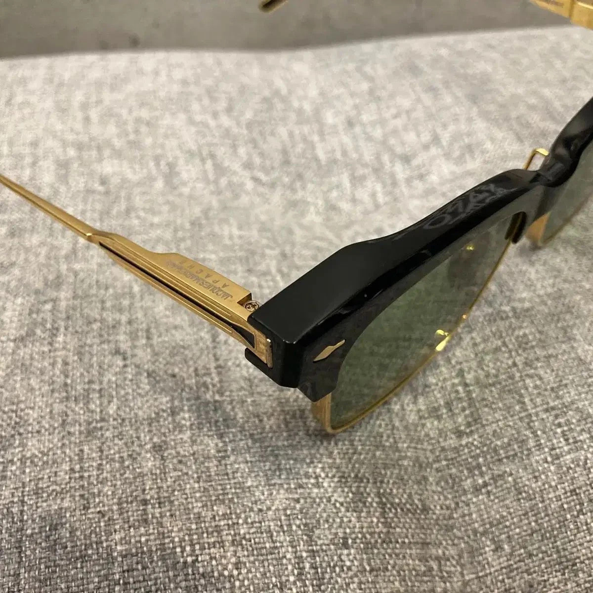 Auth Jacques Marie Mage Apache JMMAH01 Browline Sunglasses Used Gold Black Frame