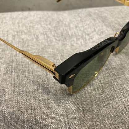 Auth Jacques Marie Mage Apache JMMAH01 Browline Sunglasses Used Gold Black Frame