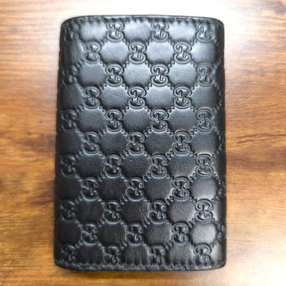 GUCCI GG Microssima 6-Key Case Wallet Black Embossed Leather W6.6cm Used Auth