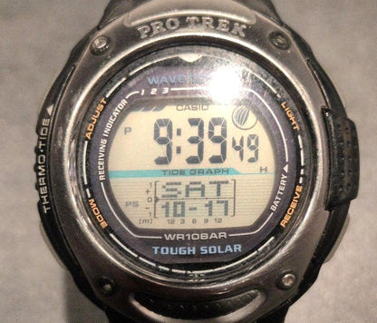 CASIO PRO TREK PRW-200J Tough Solar Tide Graph Mens Watch Black Working